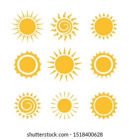 Set of different hand drawn sun icons. Flat style vector illustration.