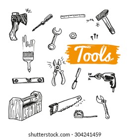 Set of Different Hand Drawn Tools 