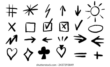 Set of different hand drawn, vector arrows.