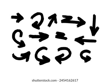 Set of different hand drawn, vector arrows.