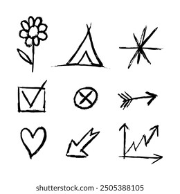 Set of different hand drawn, vector arrows.