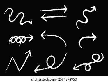Set of different hand drawn, vector arrows.