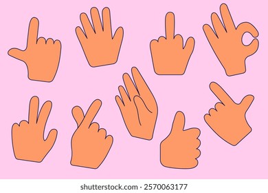 Set with different hand gestures. Modern hand drawn illustration.