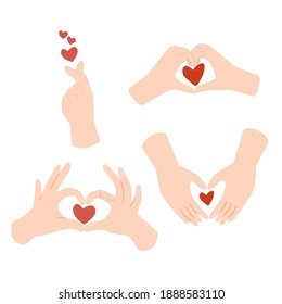 set of different hand making heart love sign
