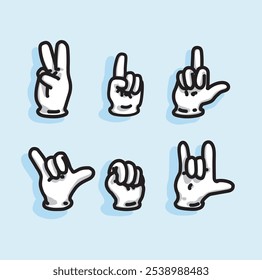 Conjunto de diferentes signos de mano señalando el icono de navegación Símbolo de dibujos animados para niños aislado sobre fondo azul