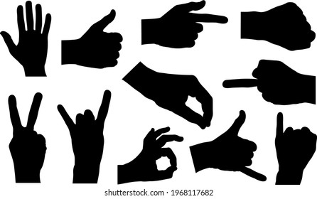 Set Different Hand Signs Silhouettes Stock Vector (Royalty Free ...