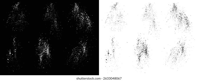 Set verschiedener handgezeichneter schwarz-weißer, isolierter Blutspritzer-Hintergrund