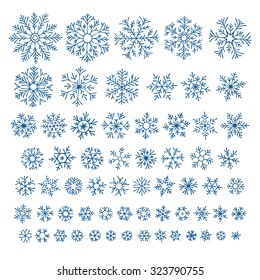 Set of different hand-drawn snowflakes