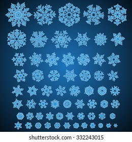 Set of different hand-drawn snowflakes