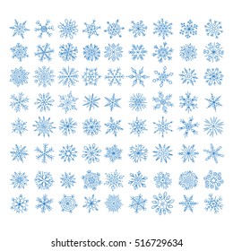 Set of different hand-drawn snowflakes