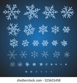 Set of different hand-drawn snowflakes