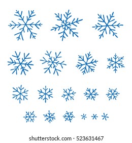 Set of different hand-drawn snowflakes