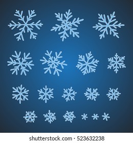 Set of different hand-drawn snowflakes