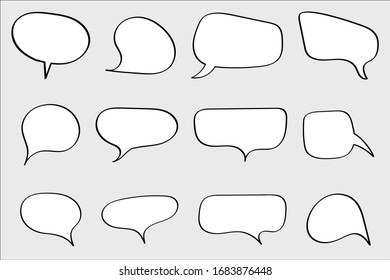 Set different hand-drawn speech bubble. Talk chat speak message. Empty blank comment. Vector illustration design