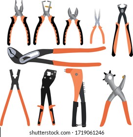 Set Of Different Handle Pliers Working Tools Vector Design