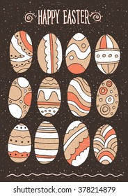 Set of different handmade Easter eggs - Happy Easter concept. Vector illustration