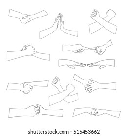 Set of different handshake silhouette 