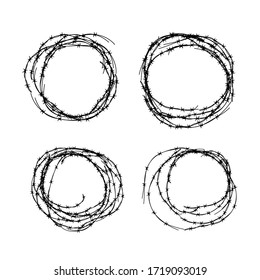 Set of different hanks of barbed wire, black silhouettes isolated on white
