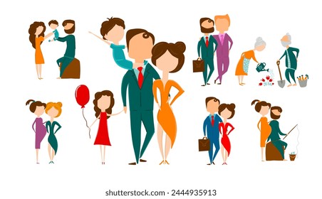 Set of different happy families. Vector illustration