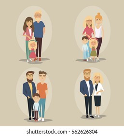Set of different happy families. Vector illustration