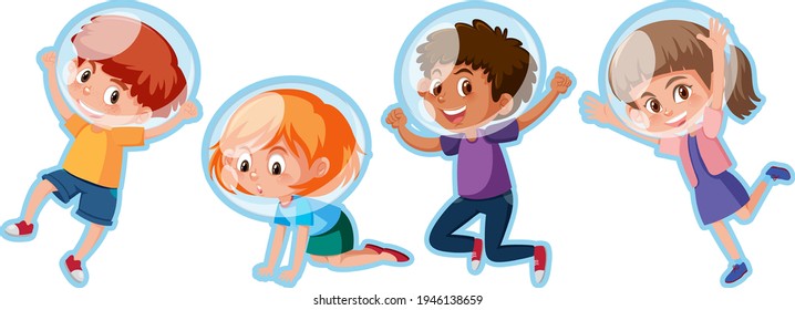Set of different happy kids cartoon character illustration