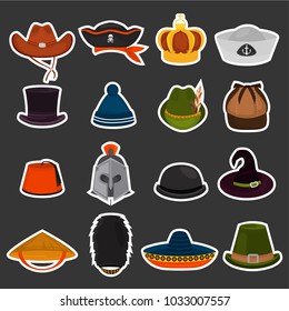 Set of different hats color flat icons