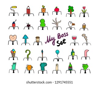 Set of different heads of businessman manager or boss hand drawn illustration