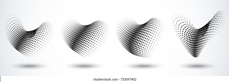 Set of different heart shape halftone dots pattern with abstract banner vector illustration...