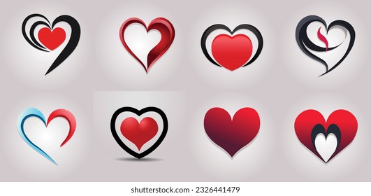 Set of different heart shape vector logo icon 