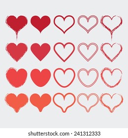 Set of different heart shapes icons in modern red colors - Flat design elements