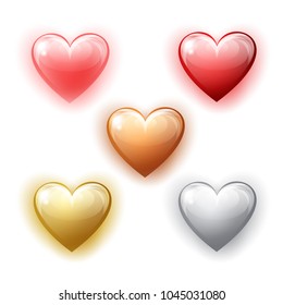 Set of different heart shapes on white background. Vector illustration.