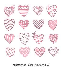 Un conjunto de corazones diferentes para decorar ilustraciones para el Día de San Valentín y la boda. Imágenes vectoriales.