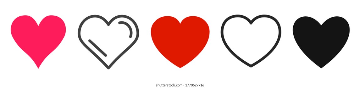 Set of different hearts icon, heart drawn hand variations – stock vector