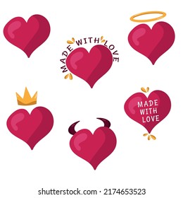 A set of different hearts made with love. Heart, love, romance or Valentine's day. Vector illustration.