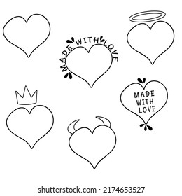 A set of different hearts made with love. Heart, love, romance or Valentine's day. Vector illustration.