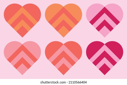 Set of different hearts with patterns. Valentine's Day. Postcard. Decor set.