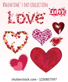 Set of different hearts for Valentine's day. Vector illustration for greeting cards.