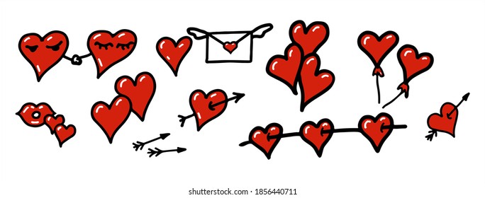 Set of different hearts. Valentine's Day. Vector graphics