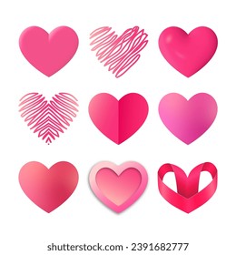 Set of different hearts. Vector modern illustration