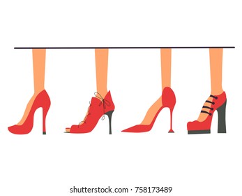 Set of different high heel shoes. Cute vector illustration.