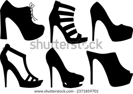 Set of different high heel shoes isolated on white