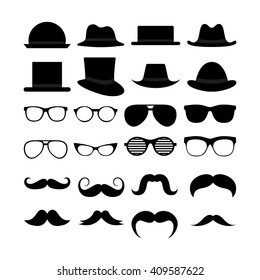 Set of different hipster icons on a white background