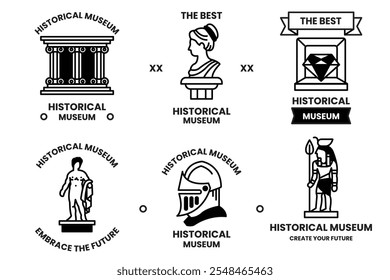 A set of different historical museum badges