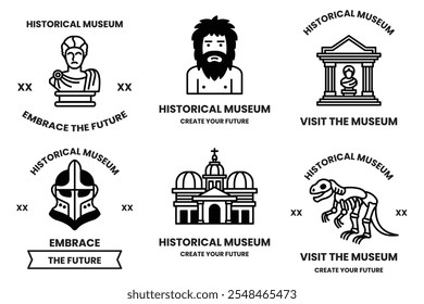 A set of different historical museum badges