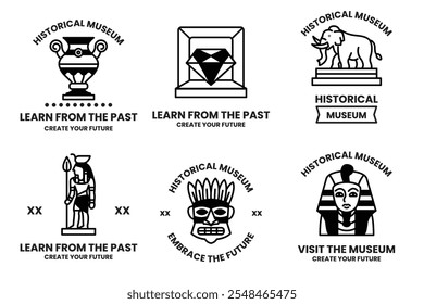 Um conjunto de diferentes distintivos de museus históricos