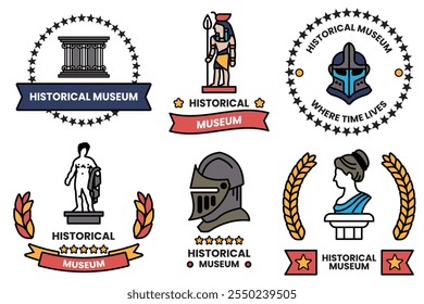 Um conjunto de diferentes distintivos de museus históricos