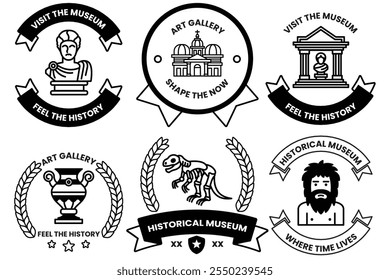 Um conjunto de diferentes distintivos de museus históricos