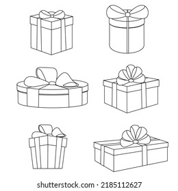 Set of different holiday gifts in line style. Vector illustration.