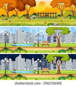 Set of different horizontal nature scenes, illustration