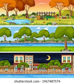 Set of different horizontal nature scenes, illustration